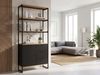 Bücherregal MDF Metall 180cm Eiche Dekor Schwarz - Design Standregal - Mehrzweckregal Holzoptik hoch - Regal mit Schubladen und Tür - Stauraumregal Wohnzimmerregal Bild 3