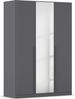 rauch Kleiderschrank Alba, Drehtürenschrank, Garderobenschrank, 3-türig, mit Spiegel, mit 2 Kleiderstangen und 2 Einlegeböden, Farbe Grau metallic, Schwarz, Griffstange Grau metallic, Schwarz, 136x197x56cm Bild 3