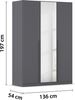 rauch Kleiderschrank Alba, Drehtürenschrank, Garderobenschrank, 3-türig, mit Spiegel, mit 2 Kleiderstangen und 2 Einlegeböden, Farbe Grau metallic, Schwarz, Griffstange Grau metallic, Schwarz, 136x197x56cm Bild 4