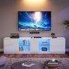 TV-Ständer, Hochglanz-Kommode Sideboard mit LED-Beleuchtung, Lowboard passend für 65" Fernseher für Wohnzimmer und Schlafzimmer, MDF, Weiß, 160x40x52cm Bild 3