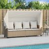 Sonnenliege, Gartenliege mit Dach und Kissen Beige Poly Rattan Bild 3