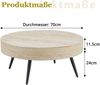 Couchtisch rund 70 x 70 x 35,5 cm in Travertin-Holzoptik mit schwarzen Metallbeinen Bild 5