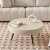 Couchtisch rund 70 x 70 x 35,5 cm in Travertin-Holzoptik mit schwarzen Metallbeinen Bild 4