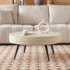 Couchtisch rund 70 x 70 x 35,5 cm in Travertin-Holzoptik mit schwarzen Metallbeinen Bild 3
