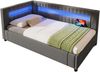 Kinderbett 90×200 cm aus Leinen-Stoff mit LED-Beleuchtung und USB-C-Anschluss, grau Bild 5