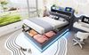Kinderbett Polsterbett aus Leinenstoff mit LED, USB-Anschluss & Stauraum, 90x200 cm, Grau, ohne Matratze Bild 5
