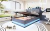 Kinderbett Polsterbett aus Leinenstoff mit LED, USB-Anschluss & Stauraum, 90x200 cm, Grau, ohne Matratze Bild 2