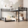 Merax Etagenbett Jugendbett Kinderbett L-förmiges Metall-Etagenbett 90x200 über 140x200, Schwarz Bild 2
