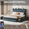 Merax Polsterbett 160*200 cm mit LED-Beleuchtung und USB-Steckdose, Kopfteil mit Ablagen und Stauraum mit 4 Schubladen, Doppelbett für Erwachsene, Leinenstoff Grau Bild 5