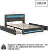 Merax Polsterbett 160*200 cm mit LED-Beleuchtung und USB-Steckdose, Kopfteil mit Ablagen und Stauraum mit 4 Schubladen, Doppelbett für Erwachsene, Leinenstoff Grau Bild 4