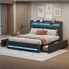 Merax Polsterbett 160*200 cm mit LED-Beleuchtung und USB-Steckdose, Kopfteil mit Ablagen und Stauraum mit 4 Schubladen, Doppelbett für Erwachsene, Leinenstoff Grau Bild 3