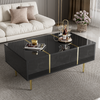 Couchtisch Schwarz Hochglanz mit Gold Akzenten,Sofatisch mit 2 Schubladen Stauraum Bild 5