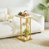 YMYNY Beistelltisch Kaffeetisch C-Form 40x26x61.5 cm Marmormuster Weiß Gold Bild 2