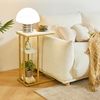 YMYNY Beistelltisch Kaffeetisch C-Form 40x26x61.5 cm Marmormuster Weiß Gold Bild 5