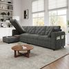 i@home Ecksofa L-förmiges Sofa, 4-Sitzer Sofa, Beige/Grau, mit Magazintaschen, Rückenlehne mit Knopfheftung, (281×86×71 cm) Bild 3