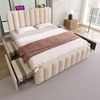 Polsterbett 140x200 cm mit Stauraum, USB Typ-C Ladefunktion, 4 Schubladen und Leinenbezug, Beige, Bettgestell Bild 3
