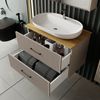 Karen Badmöbel-Set Badmöbel Set Liana 80 Konsole Eiche, (Komplett-Set, Standartmäßig 4-Teilig (Unterschrank, Konsole, Waschbecken, Spiegelschrank), 3-St, Unterschrank mit Türen, Spiegelschrank mit Türen & Regalen), Pastellfarben, Riffeloptik, Bügelgrif... Bild 2