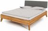 Bett Gerg 4 aus Wildeiche massiv 140x200 cm mit Polsterkopfteil und Holzbeinen Bild 1