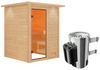 Karibu Sauna Sandra mit Dachkranz + 3,6kW Plug&Play Ofen integrierte Steuerung Bild 2