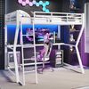 TavilaEcon Hochbett Kinderbett Jugendbett mit Ambientelicht, Computerkonsolenablage (Ohne Matratze) & Schreibtisch, USB-Steckdose, Treppe, 90x200cm Bild 2