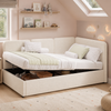 Daybett 90x200 cm mit hydraulischem Stauraum, Polsterbett, Tagesbett, Links und rechts tauschen, bouclé, beige Bild 2