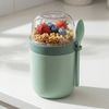 Arendo Mehrwegbecher Müslibecher mit Löffel, Aufbewahrungsbecher 750ml, To Go, (1 x Joghurtbecher, 1 x Klarsichtdeckel, 1 x Dressingbox, 1 x Löffel), Joghurtbecher, 3 getrennte Behälter, Klarsichtdeckel, auslaufsicher Bild 2