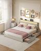 VASAGLE Doppelbettgestell, Bettgestell, 140 x 200 cm, LED, Metallbett, 4 Schubladen, Ladestation, verstellbares gepolstertes Kopfteil, cappuccinobeige Bild 2