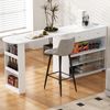 Moderner Bartisch, Ausziehbar 360° Drehbare Sideboard mit Stauraum und LED-Beleuchtung, Reversibel Sideboard mit Lochbrett und Steckdosen, Bartisch für Küche und Esszimmer (Weiß) Bild 3