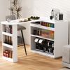 Moderner Bartisch, Ausziehbar 360° Drehbare Sideboard mit Stauraum und LED-Beleuchtung, Reversibel Sideboard mit Lochbrett und Steckdosen, Bartisch für Küche und Esszimmer (Weiß) Bild 4