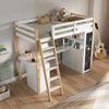Kinder Etagenbett mit Schreibtisch und Stauraum Massivholz MDF Weiß+Naturfarbe Bild 3
