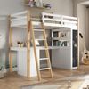 Kinder Etagenbett mit Schreibtisch und Stauraum Massivholz MDF Weiß+Naturfarbe Bild 4