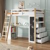 Kinder Etagenbett mit Schreibtisch und Stauraum Massivholz MDF Weiß+Naturfarbe Bild 2