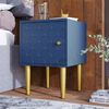 Nachttisch 50 x 35 x 35 cm mit Schublade und Fischschuppenmuster – Nachttisch in Marineblau mit champagnerfarbenen Metallbeinen Bild 3