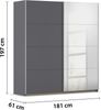 rauch Kleiderschrank, Schwebetürenschrank SUBITO, 2-türig, 1 Spiegeltüre, Grau metallic, 181 x 197 x 61 cm Bild 4