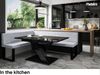 MEBLINI Eckbank für Esszimmer mit ausziehbarem Tisch - Küchenbank - Essecke - Sitzecke Küche - PETER - U-Beine 142x196x87cm Links - Hellgrau Samt/B Schwarz Hochgl. Bild 2