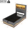 Polsterbett 90×200 cm aus Leinen-Stoff und Metall mit LED-Beleuchtung, USB-Anschluss und Stauraum, grau Bild 4