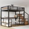 Flieks Hochbett Metallbett 140x200cm mit Stauraumtreppe, Regale und Schreibtisch Bild 2