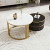 Couchtisch-Set rund, MDF mit 2 Schubladen & Hochglanz, 70x70x46 + 50x50x40 cm, Schwarz Bild 2