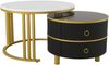 Couchtisch-Set rund, MDF mit 2 Schubladen & Hochglanz, 70x70x46 + 50x50x40 cm, Schwarz Bild 4