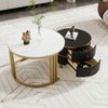 Couchtisch-Set rund, MDF mit 2 Schubladen & Hochglanz, 70x70x46 + 50x50x40 cm, Schwarz Bild 5