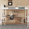 Hochbett, 90x200cm Bettgestell Metallbett, Eisenbett, Hochbett mit L-förmigem Schreibtisch und einem Regal für Kinder, Jugendliche und Erwachsene, Ohne Matratze, Weiß Bild 2