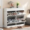 Modern Schuhschrank Schuhregal,Aufbewahrungsschrank im Eingangsbereich,4 Kipptüren mit 8 Fächern, mit Schwarzer Griff,Kann in Fluren, Türen und Wohnzimmern ,MDF, Weiß,105x24x83cm Bild 2