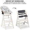 Hauck Hochstuhl Beta Plus White Newbornset Eco - Light Grey (Set), Holz Babystuhl ab Geburt mit Neugeborenensufsatz, Sitzkissen, Essbrett Bild 3