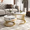 2er Satztisch Couchtisch-Set, rund, 70 x 70 x 45,5 / 50 x 50 x 38,5 cm, MDF in Marmoroptik, mit Schublade Bild 4
