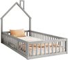 Hausbett, 90 x 200 cm, Kinderbett mit Schornsteinform, Bett mit Lattenrost (ohne Matratze), Kiefernholz, Minimalistischer Stil, Grau Bild 5
