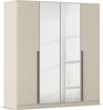 rauch Kleiderschrank Alba, Drehtürenschrank, Garderobenschrank, 4-türig, mit Spiegel, mit 2 Kleiderstangen und 2 Einlegeböden, Farbe Champagner, Beige, Griffstange Grau metallic, Schwarz, 181x197x56cm Bild 3