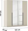 rauch Kleiderschrank Alba, Drehtürenschrank, Garderobenschrank, 4-türig, mit Spiegel, mit 2 Kleiderstangen und 2 Einlegeböden, Farbe Champagner, Beige, Griffstange Grau metallic, Schwarz, 181x197x56cm Bild 4
