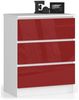 Home Collective Kommode 60 cm breit Holz Highboard Sideboard für Flur Schlafzimmer Wohnzimmer (Kommode Schlafzimmer Kommode mit Schubladen Holz Schrank), Kinderzimmer Organizer, 77 cm hoch mit 3 Schubladen rot Hochglanz Bild 4
