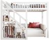 FUROKOY Hochbett mit Treppe, Ablagefächern, Rausfallschutz und Holzlattenrost Kinderbett 90x200 cm, Kiefer Massivholz Einzelbett Bettgestell, Weiß Bild 3