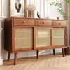 Merax Sideboard mit 3 Schubladen und 3 Schwebetüren, Rattangeflecht, Kommode mit verstellbaren Einlegböden, Anrichte, B/H/T: 120/40/78cm Bild 3